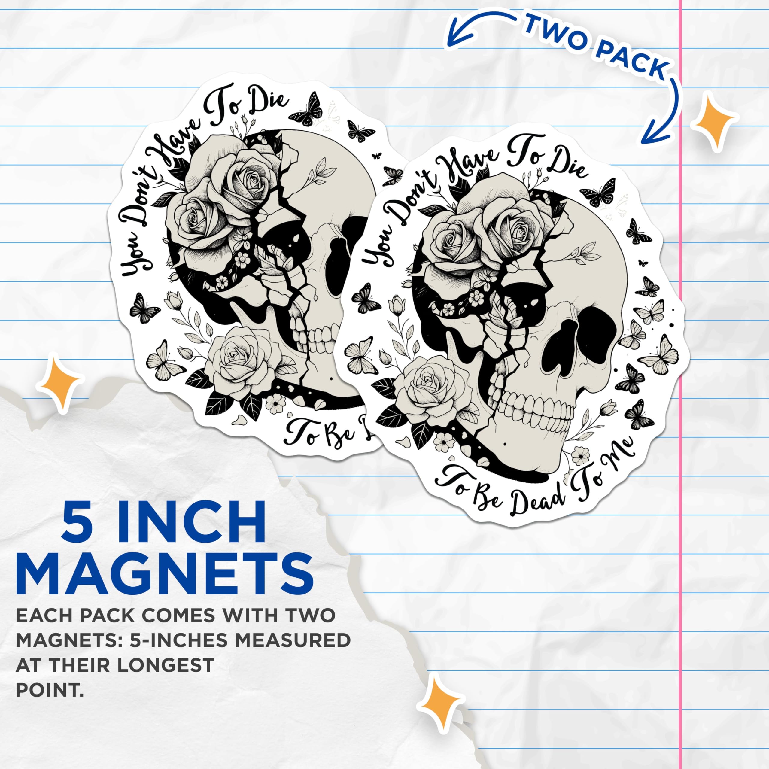 (2 Pack) Skull Floral Magnets - Gothic Decor - Motivational Quote Home Decor - 5" On Longest Side - for Cars, Fridges, Toolboxes - Made in USA - MAG7390