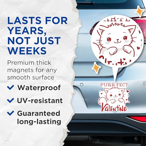 (2 Pack) Purr-FECT Valentine Magnets - Cat Lover's Valentine's Day Magnets - Cute Kitten Valentine Magnets- 5" On Longest Side - for Fridges, Toolboxes, Cars - Made in USA - MAG2879