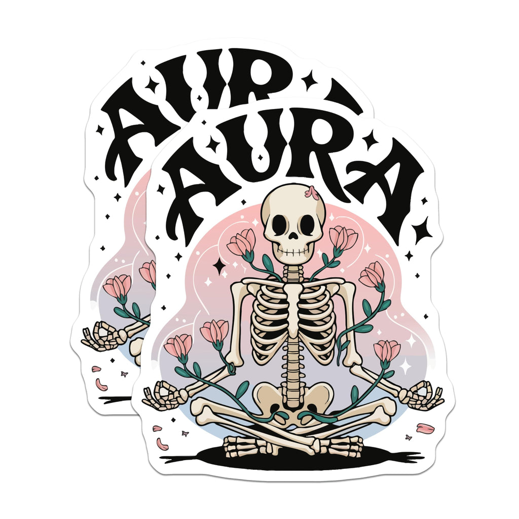(2 Pack) Skeleton Meditation Magnets - Aura Spiritual Decor - Floral Gothic Unique Art - 5 Inches On Longest Side - Thick Durable Magnet - Made in USA - MAG21773