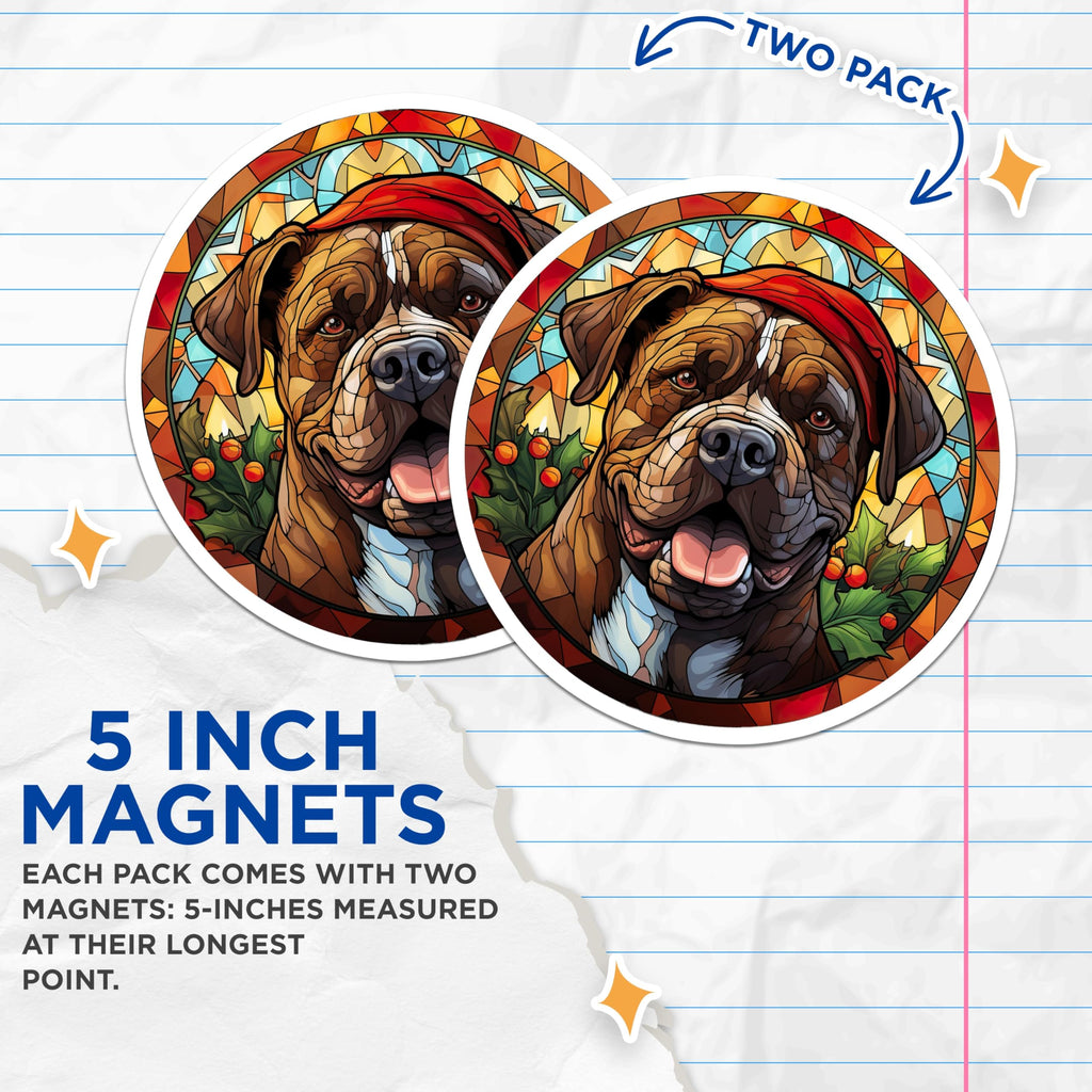 (2 Pack) Stained Glass Bulldog Magnets - Christmas Dog Holiday Decor - Pet Lover Refrigerator Art - 5 Inches On Longest Side - Thick Durable Magnet - Made in USA - MAG26986