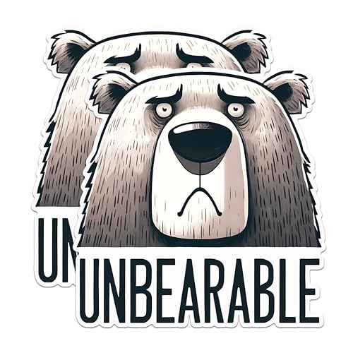 (2 Pack) Unbearable Funny Bear Stickers - Cartoon Animal Stickers - Cute Sad Bear Stickers - 5" On Longest Side - Sticks to Any Smooth Flat Surface - Made in USA - BMCS2644