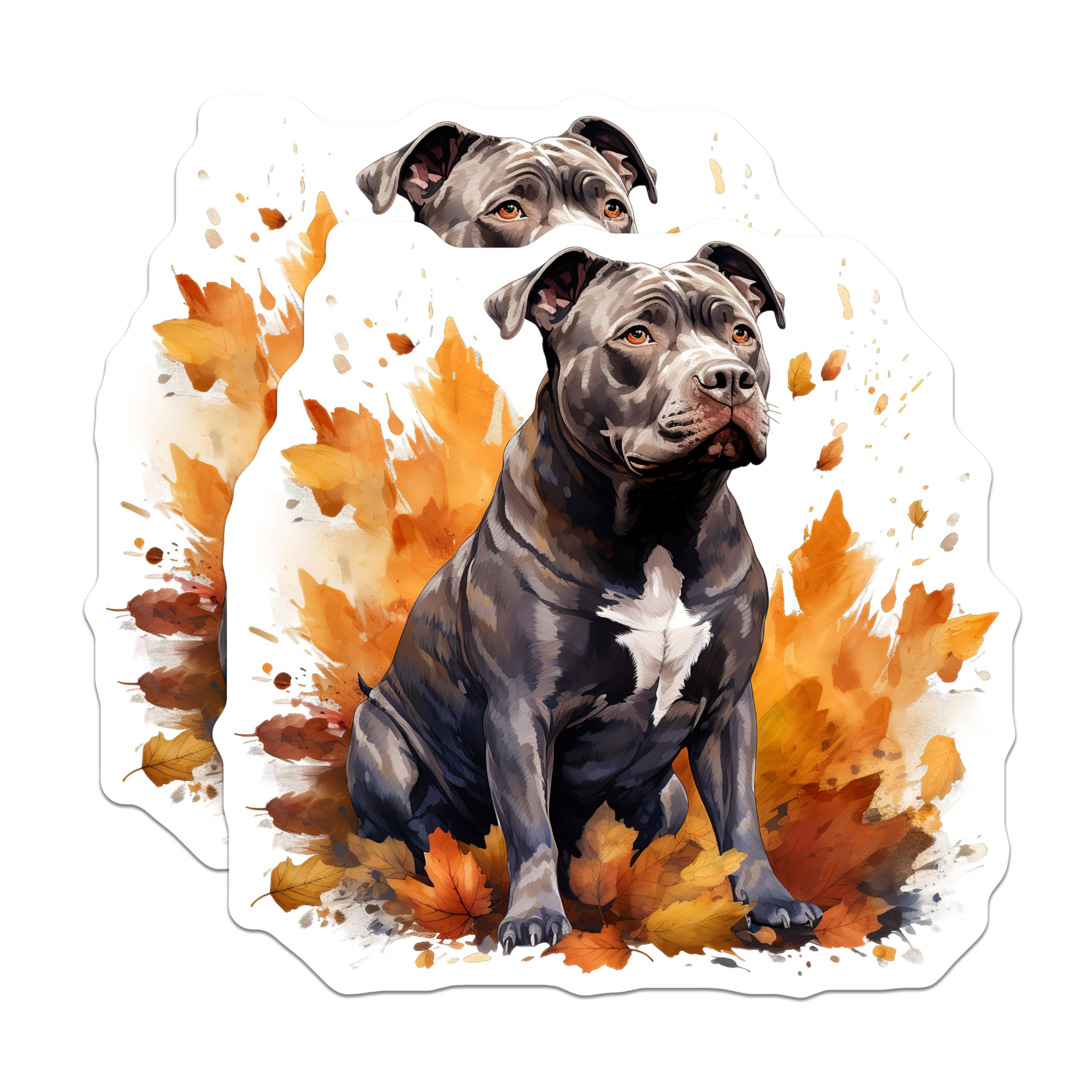 (2 Pack) Watercolor Pitbull Magnets - Autumn Dog Decor - Dog Mom Kitchen Accent - Pet Lover Fridge Art - 5 Inches On Longest Side - Thick Durable Magnet - Made in USA - MAG29545