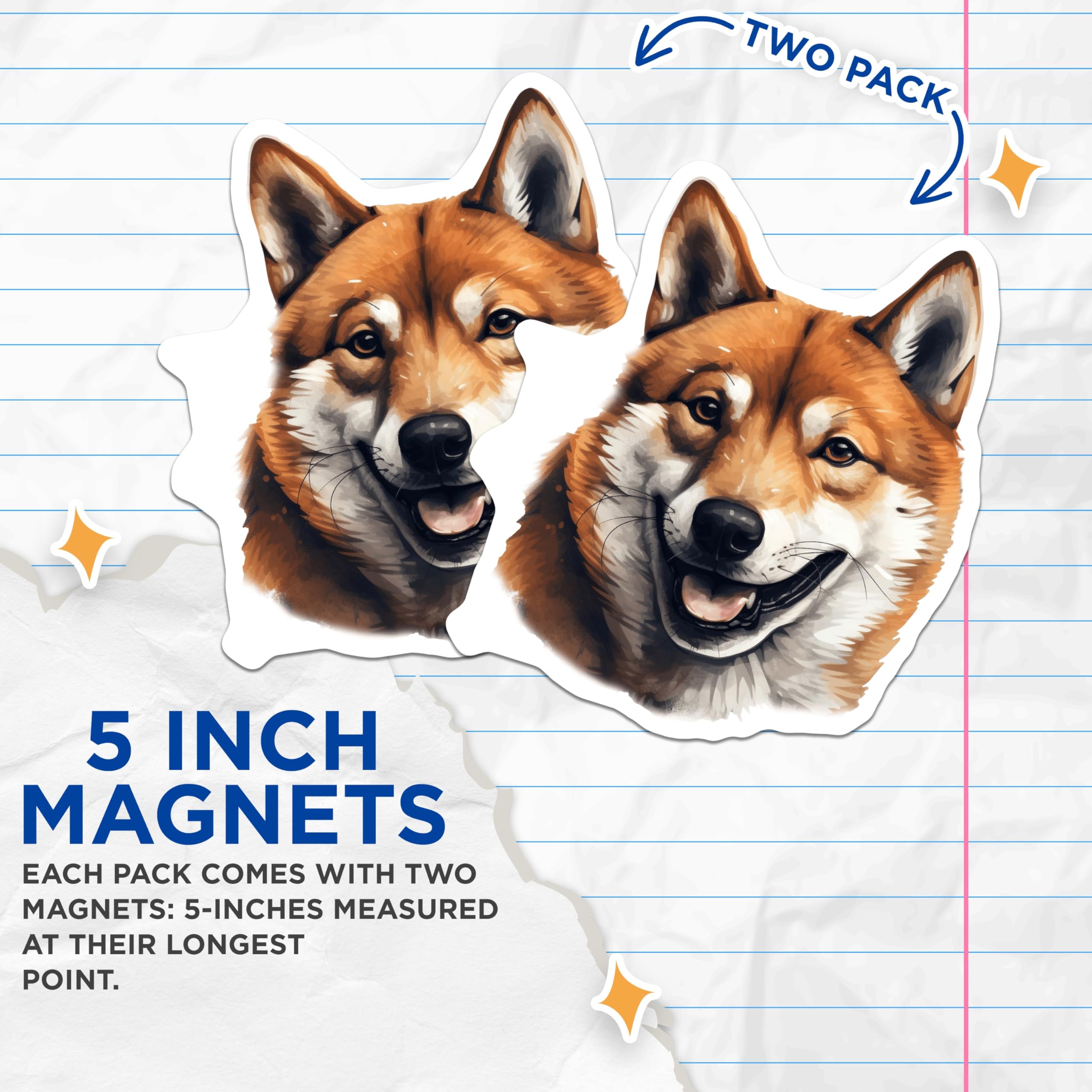 (2 Pack) Shiba Inu Dog Magnets - Cheerful Smiling Pet Art - Japanese Dog Lover Refrigerator Magnets - 5 Inches On Longest Side - Thick Durable Magnet - Made in USA - MAG30496