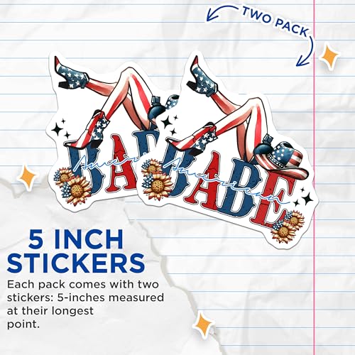 (2 Pack) American Babe Stickers - Patriotic Cowgirl Stickers - Sunflower Cowgirl Boots Stickers - 5" On Longest Side - Sticks to Any Smooth Flat Surface - Made in USA - BMCS3149