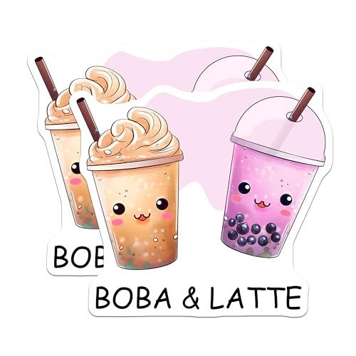 (2 Pack) Kawaii Boba and Latte Magnets - Fun Kitchen Decor - 5" On Longest Side - for Cars, Fridges, Toolboxes - Made in USA - MAG7744