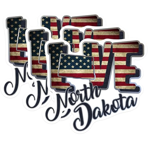 (3 Pack) North Dakota Love Decals - American Flag ND - Laptop Decals - 3 Inches On Longest Side - Easy Peel & Apply - Made in USA - 3MCS0324