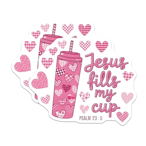 (2 Pack) Jesus Fills My Cup Stickers - 5" On Longest Side - Sticks to Smooth Flat Surfaces - Made in USA - BMCS8923 - BMCS8923