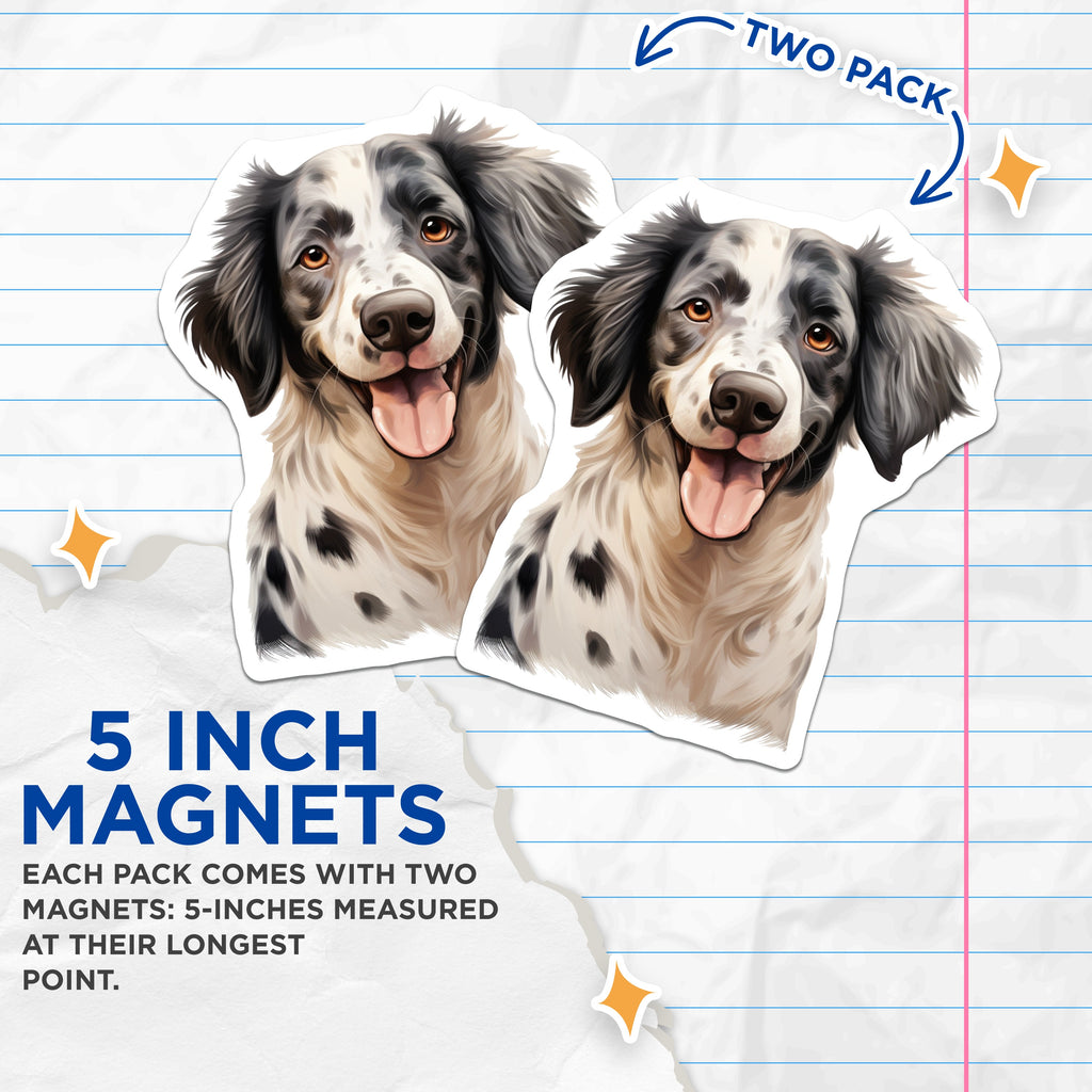 (2 Pack) Happy Dog Magnets - Spotted Canine Art - Dog Lover Kitchen Decor - 5 Inches On Longest Side - Thick Durable Magnet - Made in USA - MAG39250