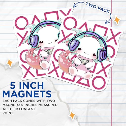 (2 Pack) Cute Axolotl Magnets - Gamer Axolotl - 5" On Longest Side - for Cars, Fridges, Toolboxes - Made in USA - MAG7792