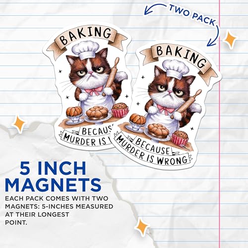 (2 Pack) Baking Cat Magnets - Funny Kitchen Magnets - Cat Lover Humor Magnets - 5" On Longest Side - for Cars, Refrigerators, Toolboxes, Lockers - Made in USA BMCS3452