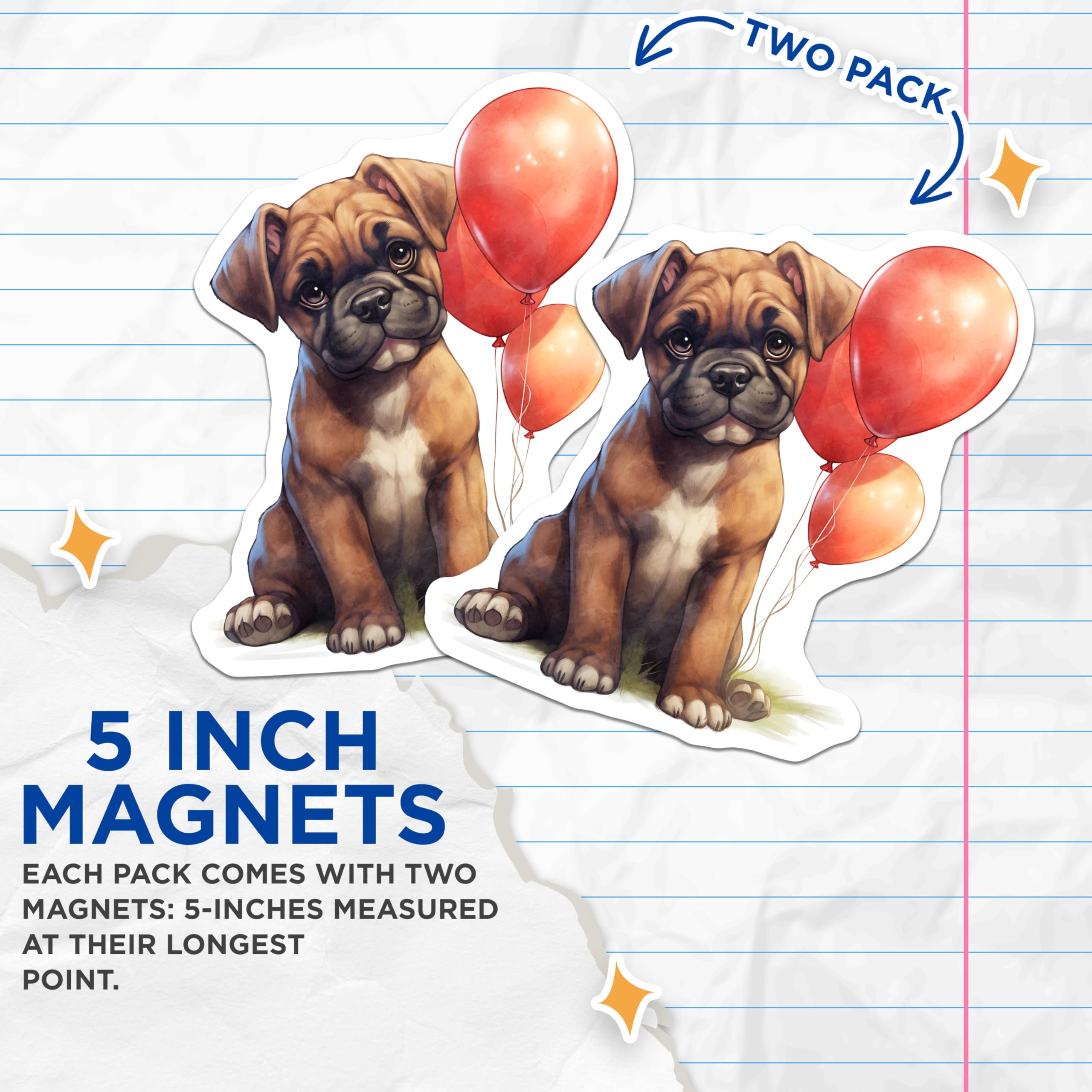 (2 Pack) Boxer Dog Magnets - Puppy Art - Balloon Animal Decorations - 5" On Longest Side - Premium Magnet - for Cars, Refrigerators, Toolboxes, Lockers - Made in USA - MAG16506
