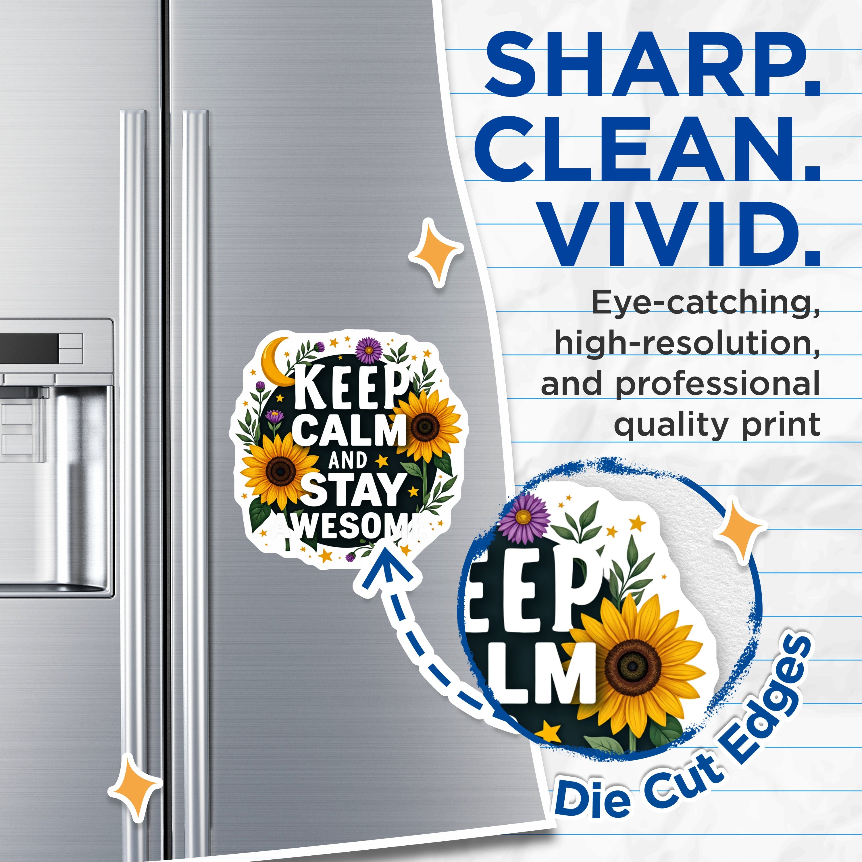(2 Pack) Keep Calm Stay Awesome Magnets - Inspirational Floral Decor - Positive Affirmation Fridge Office - 5 Inches On Longest Side - Thick Durable Magnet - Made in USA - MAG38749