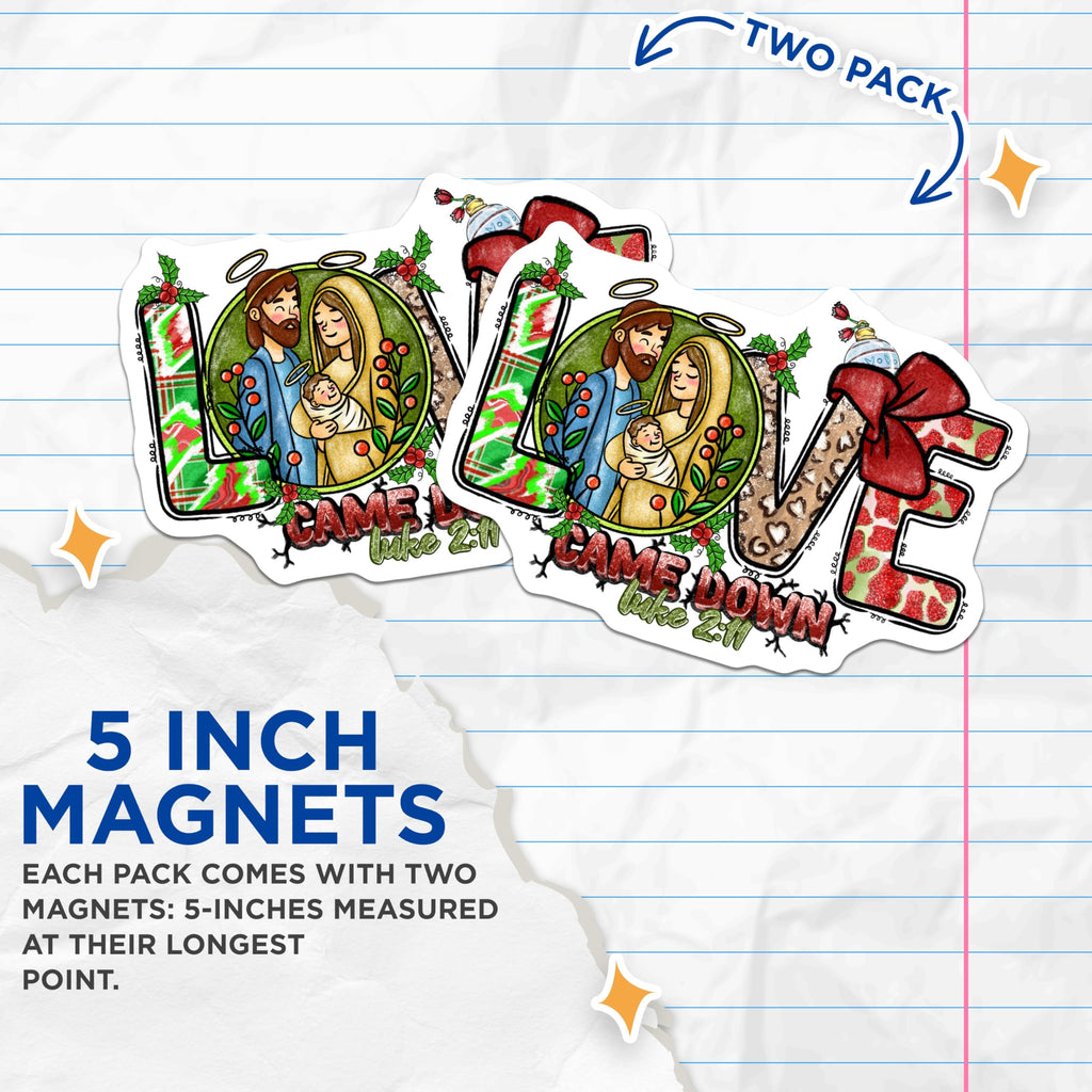 (2 Pack) Christmas Nativity Magnets - Religious Christmas Decor - Holy Family Fridge Magnets - Luke 2:11 Christian Kitchen - 5 Inches On Longest Side - Thick Durable Magnet - Made in USA - MAG28902