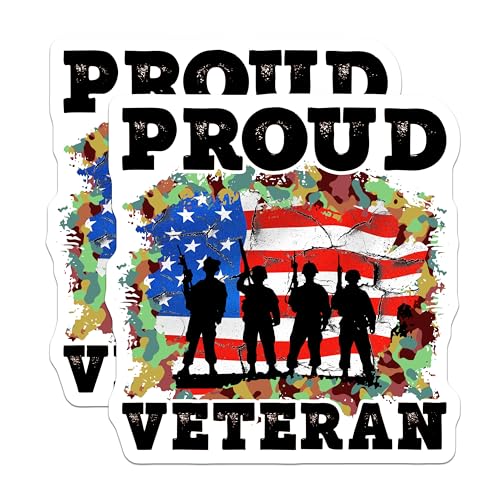 (2 Pack) Proud Veteran Stickers - Patriotic Art - Support Our Troops Decal - 5" On Longest Side - Sticks to Smooth Flat Surfaces - Made in USA - BMCS5710