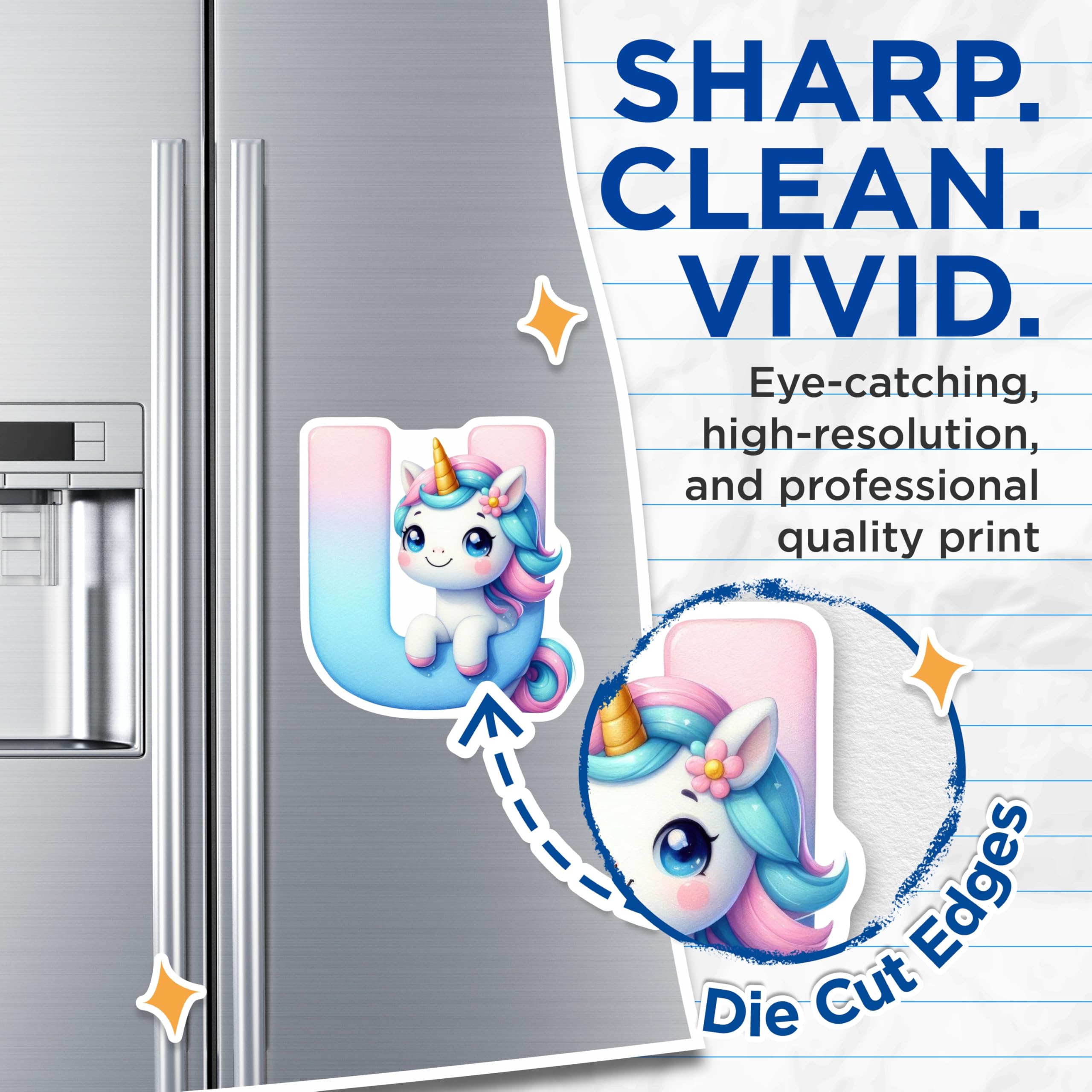 (2 Pack) Unicorn Letter U Magnets - Alphabet Initial Refrigerator Magnets - Cute Kids Decor - 5" On Longest Side - Premium Magnet - for Cars, Refrigerators, Toolboxes, Lockers - Made in USA - MAG14983