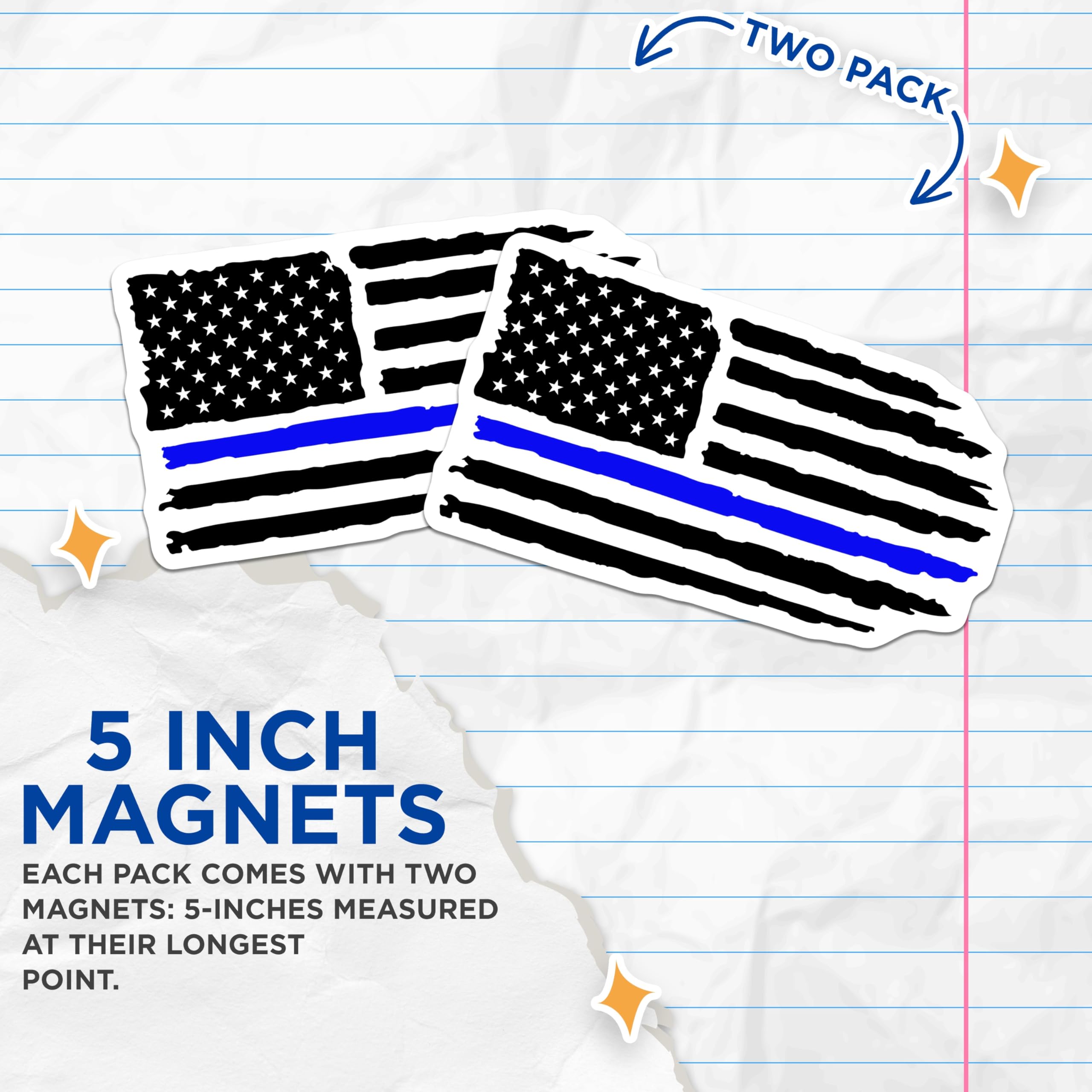 (2 Pack) Thin Blue Line Magnets - Distressed USA Flag Symbol - Police Law Enforcement Officer First Responder Support - 5 Inches On Longest Side - Thick Durable Magnet - Made in USA - MAG21316