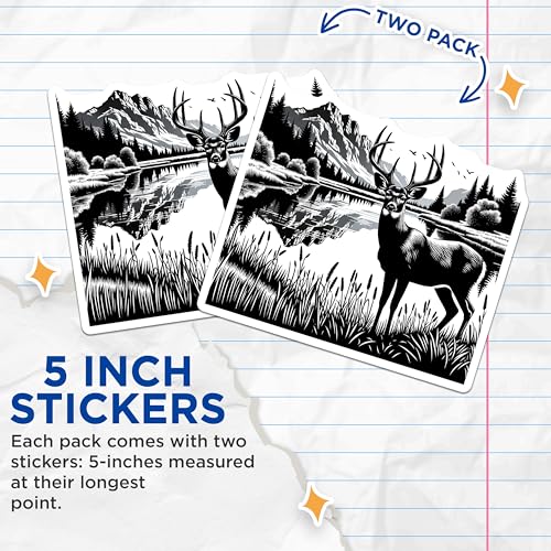 (2 Pack) Deer in Forest Stickers - Wildlife Art - Nature Lover Decal - 5" On Longest Side - Sticks to Smooth Flat Surfaces - Made in USA - BMCS8651