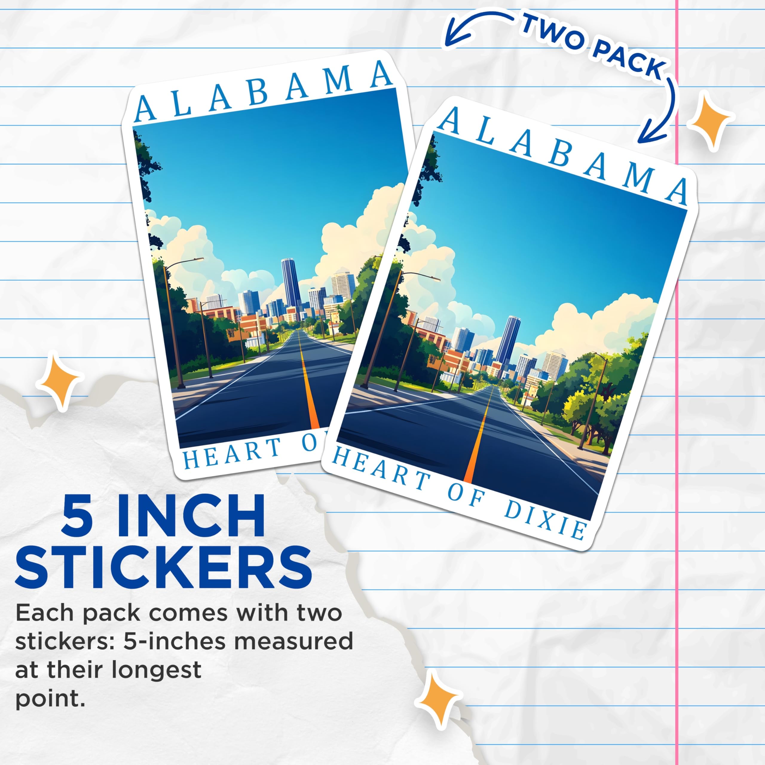 (2 Pack) Alabama Stickers - Heart of Dixie Sticker - State Pride Decals - 5" On Longest Side - Sticks to Smooth Flat Surfaces - Made in USA - BMCS18790
