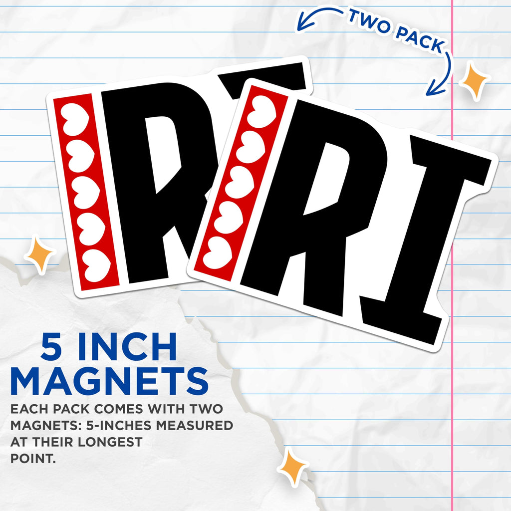 (2 Pack) Rhode Island State Pride Magnets - RI Initials Heart Decor - Fridge Locker Display - Local Love Souvenir - 5 Inches On Longest Side - Thick Durable Magnet - Made in USA - MAG19083