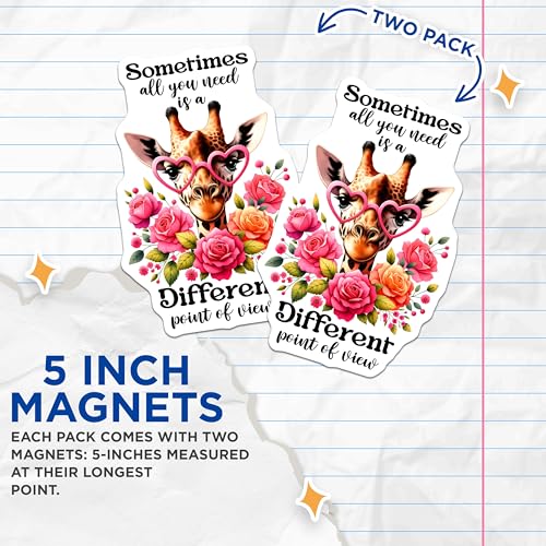 (2 Pack) Giraffe Magnets - Floral Animal Magnets - Inspirational Quote Magnets - 5" On Longest Side - for Cars, Refrigerators, Toolboxes, Lockers - Made in USA BMCS3226