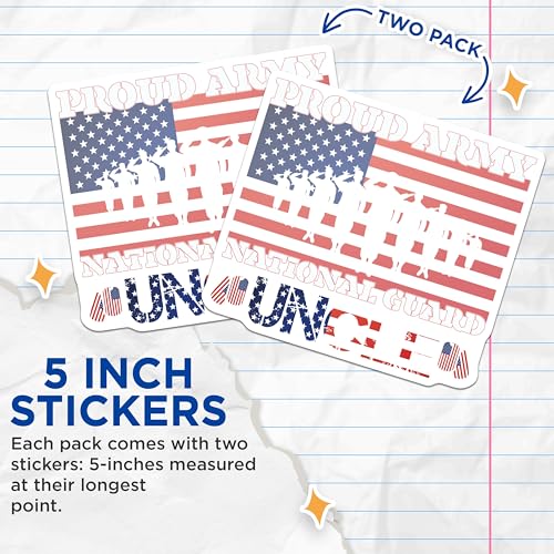(2 Pack) Proud Army Stickers - National Guard Decal - Military Uncle Vinyl Sticker - 5" On Longest Side - Sticks to Smooth Flat Surfaces - Made in USA - BMCS5273