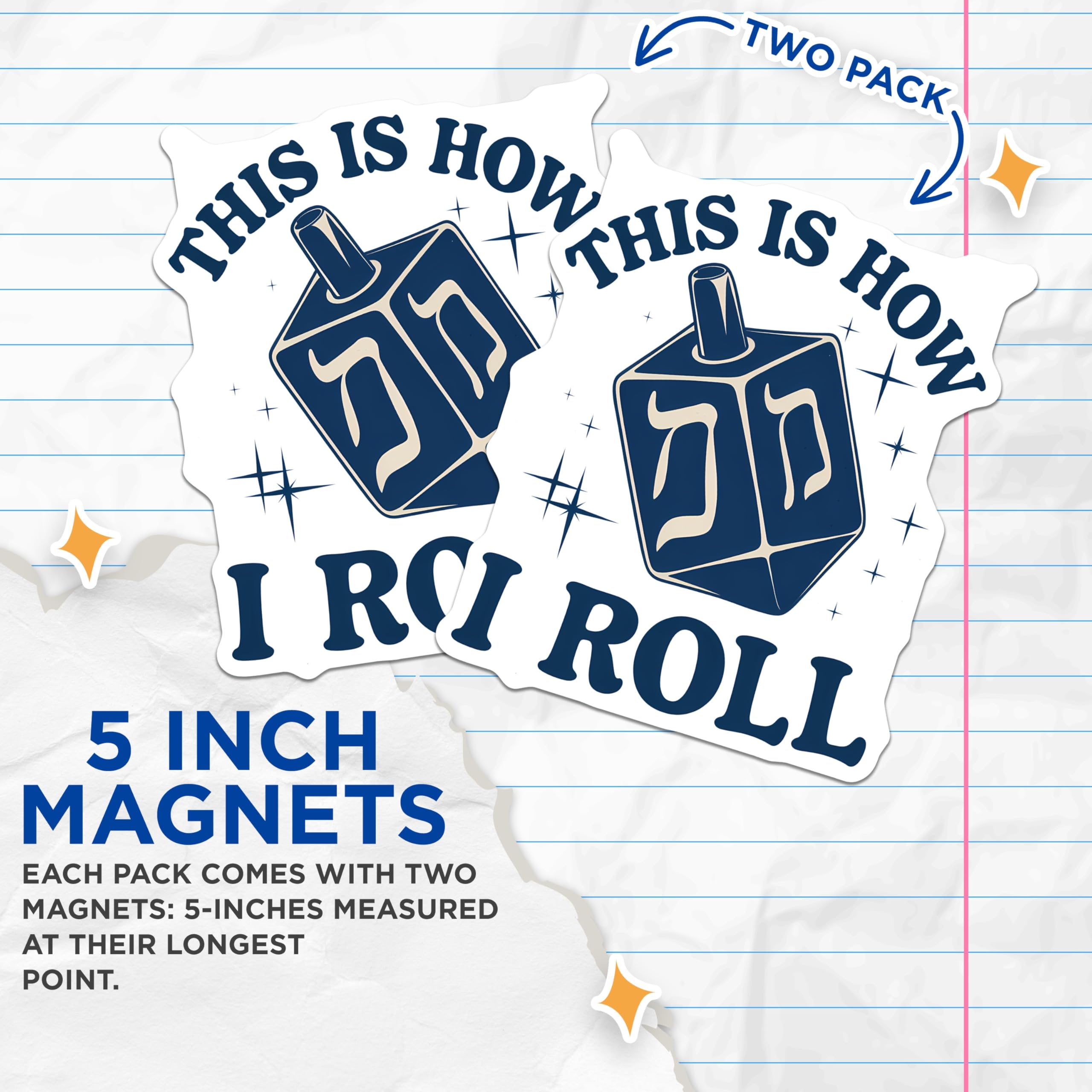 (2 Pack) Dreidel Magnets - Hanukkah Decor - This is How I Roll Magnets - 5" On Longest Side - Premium Magnet - for Cars, Refrigerators, Toolboxes, Lockers - Made in USA - MAG15979