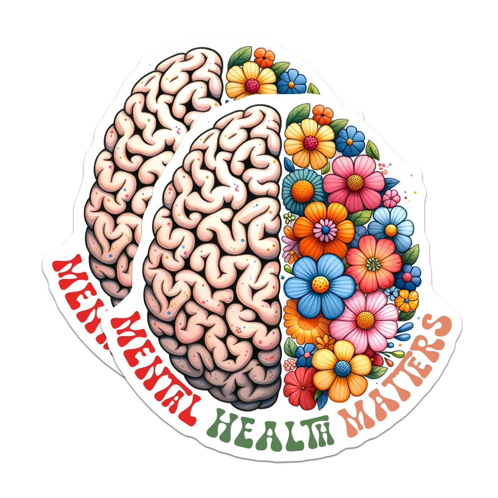 (2 Pack) Mental Health Matters Magnets - Brain and Flowers Magnets - Inspirational Mental Health Magnets - 5" On Longest Side - for Cars, Refrigerators, Toolboxes, Lockers - Made in USA BMCS3244