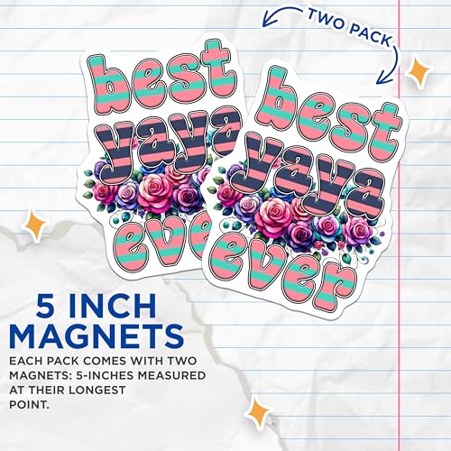 (2 Pack) Best Yaya Ever Magnets - 5" On Longest Side - for Cars, Fridges, Toolboxes - Made in USA - MAG8186