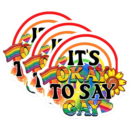 (3 Pack) It's Okay to Say Gay Decals - LGBT Pride Rainbow Stickers - Equality Ally Decals - 3 Inches On Longest Side - Easy Peel & Apply - Made in USA - 3MCS7949