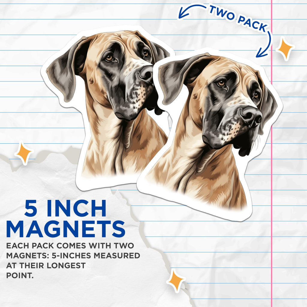 (2 Pack) Great Dane Dog Magnets - Fawn Great Dane Portrait Art - Pet Owner Refrigerator Decor - Dog Lover Display Accent - 5 Inches On Longest Side - Thick Durable Magnet - Made in USA - MAG28198