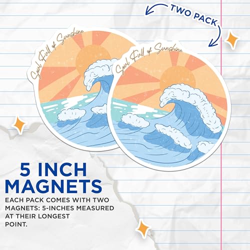 (2 Pack) Soul Full of Sunshine Magnets - Inspirational Wave Art - Retro Sun and Sea - 5" On Longest Side - for Cars, Fridges, Toolboxes - Made in USA - MAG6715