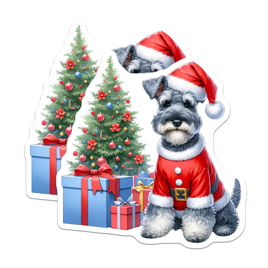 (2 Pack) Christmas Schnauzer Dog Magnets - Santa Claus Puppy - Holiday Pet Decoration - 5 Inches On Longest Side - Thick Durable Magnet - Made in USA - MAG29329