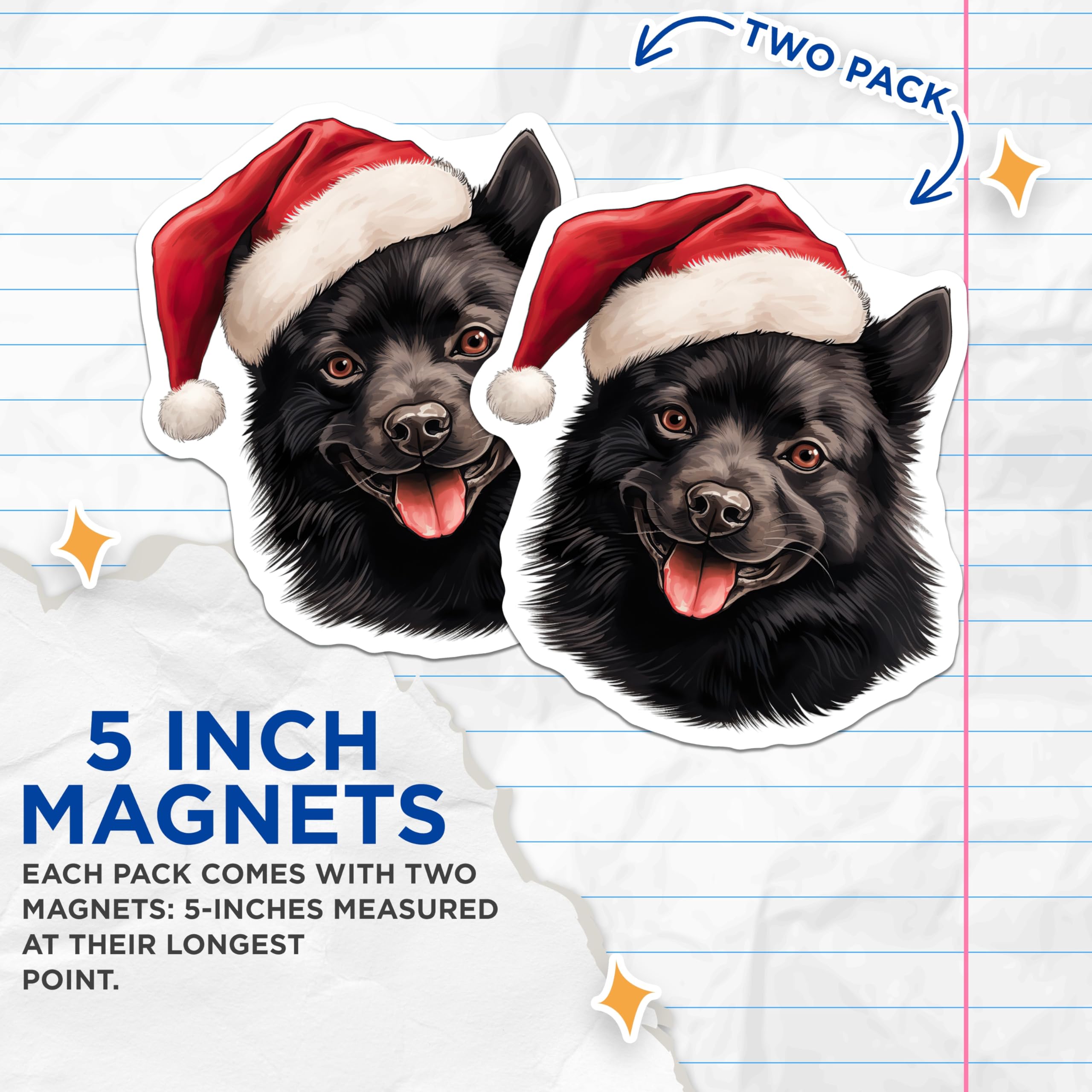 (2 Pack) Black Dog Christmas Magnets - Santa Hat Dog - Pet Owner Decor - 5 Inches On Longest Side - Thick Durable Magnet - Made in USA - MAG28605