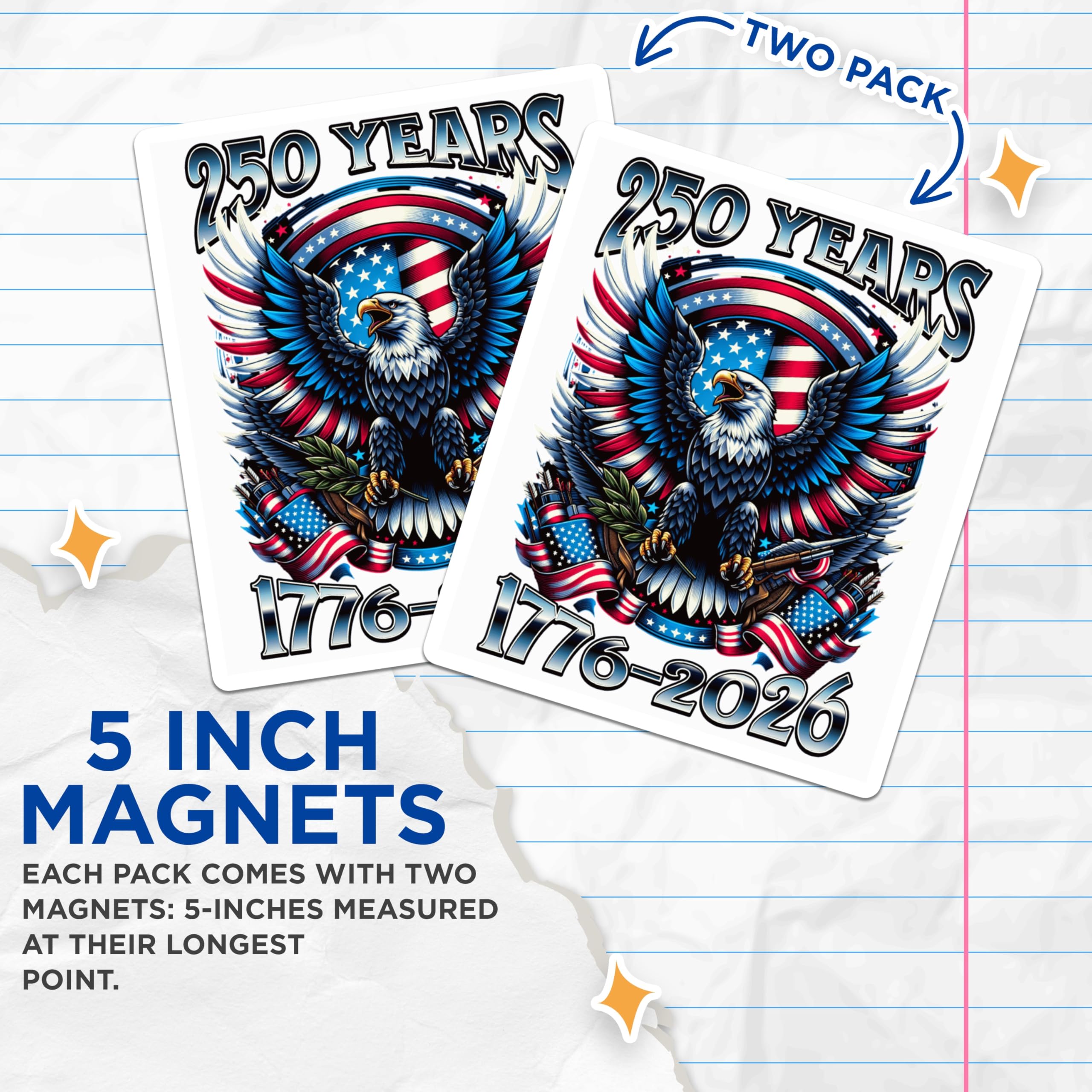 (2 Pack) 250th Anniversary USA Magnets - Patriotic Eagle - 1776-2026 Commemorative - American Heritage Decor - 5 Inches On Longest Side - Thick Durable Magnet - Made in USA - MAG25900