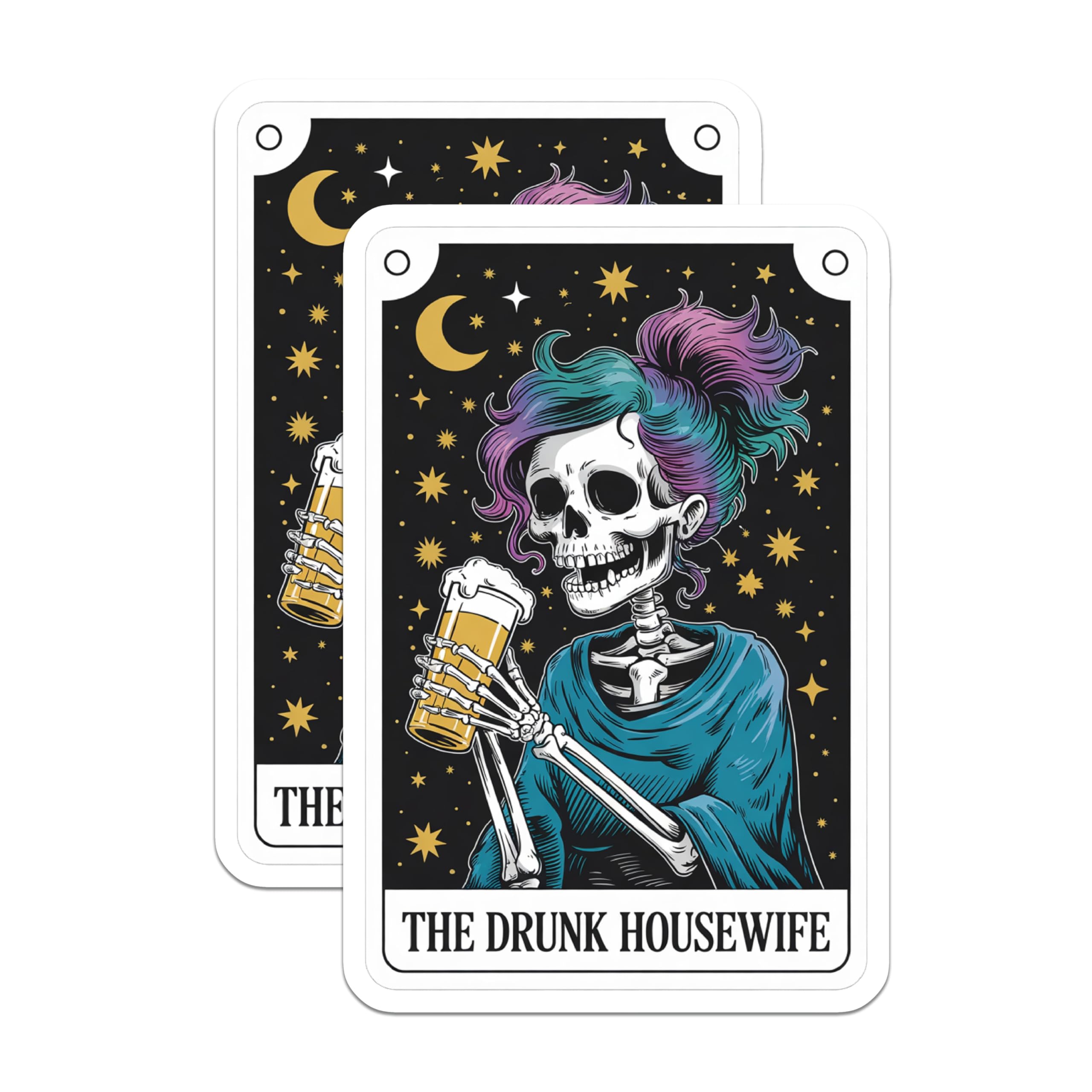 (2 Pack) Drunk Housewife Magnets - Skeleton Beer Lover Art - Funny Quirky Decor - Celestial Skull Magnet - 5 Inches On Longest Side - Thick Durable Magnet - Made in USA - MAG21006
