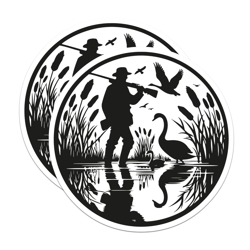 (2 Pack) Hunting Scene Magnets - Waterfowl Swans Cattails - Outdoorsman Lodge Refrigerator Decal - 5 Inches On Longest Side - Thick Durable Magnet - Made in USA - MAG21288