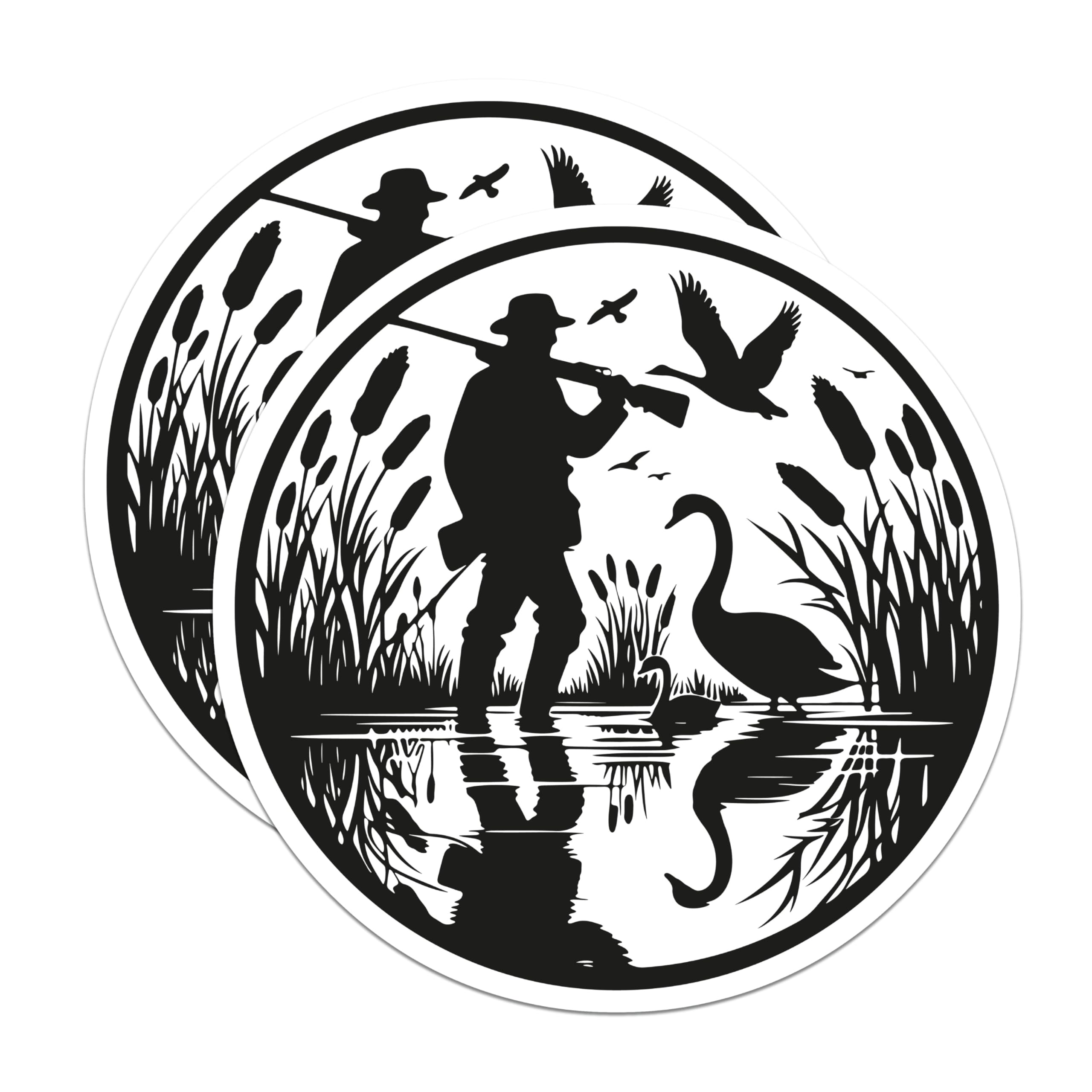 (2 Pack) Hunting Scene Magnets - Waterfowl Swans Cattails - Outdoorsman Lodge Refrigerator Decal - 5 Inches On Longest Side - Thick Durable Magnet - Made in USA - MAG21288