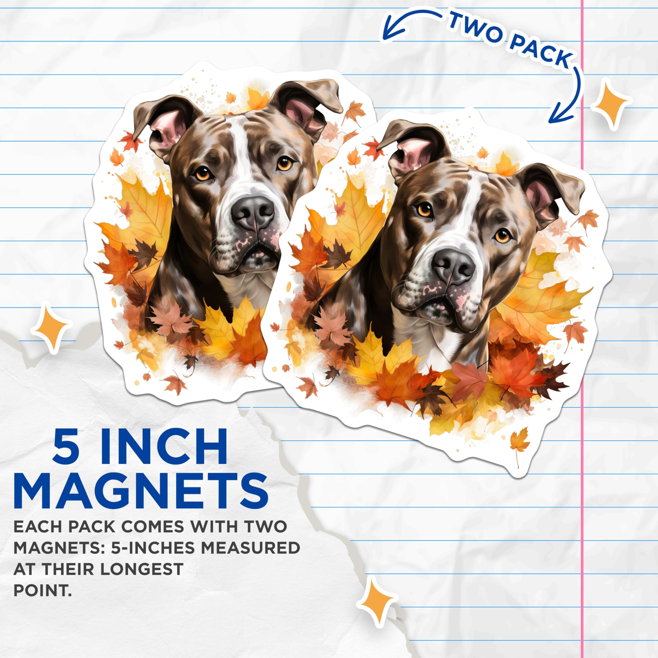 (2 Pack) Pitbull Magnets - Autumn Leaves Decor - Dog Mom Pet Lover Present - 5 Inches On Longest Side - Thick Durable Magnet - Made in USA - MAG25952