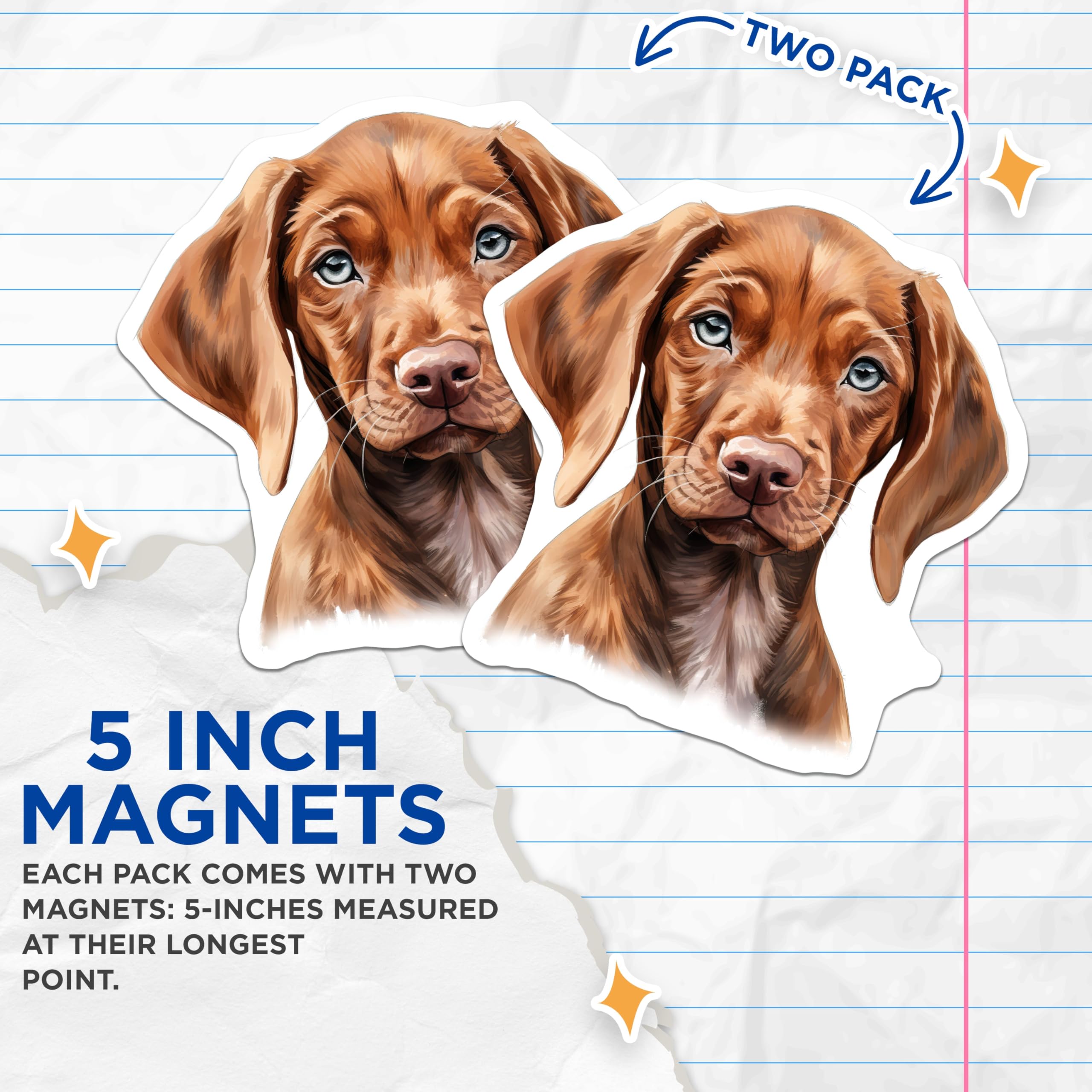 (2 Pack) Vizsla Puppy Magnets - Cute Dog Art - Refrigerator Decor Set - 5 Inches On Longest Side - Thick Durable Magnet - Made in USA - MAG25179