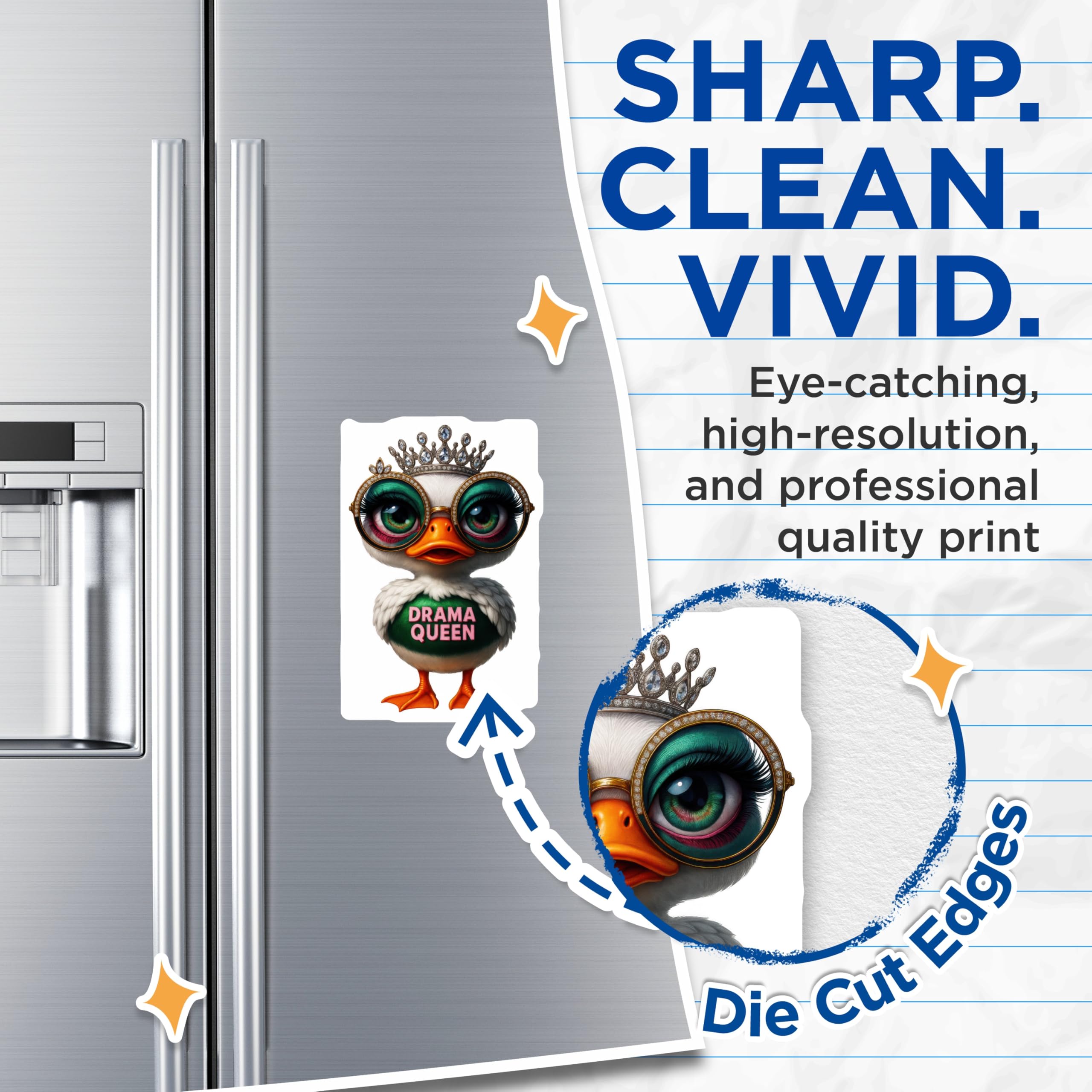 (2 Pack) Drama Queen Duck Magnets - Crowned Eyeglasses Duck - Funny Refrigerator Decor - Sassy Animal Collectible - 5 Inches On Longest Side - Thick Durable Magnet - Made in USA - MAG22598