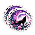 (2 Pack) Cosmic Wolf Howling Stickers - Mystical Moon Art - Fantasy Spirit Animal Decals - 5" On Longest Side - Sticks to Smooth Flat Surfaces - Made in USA - BMCS8069