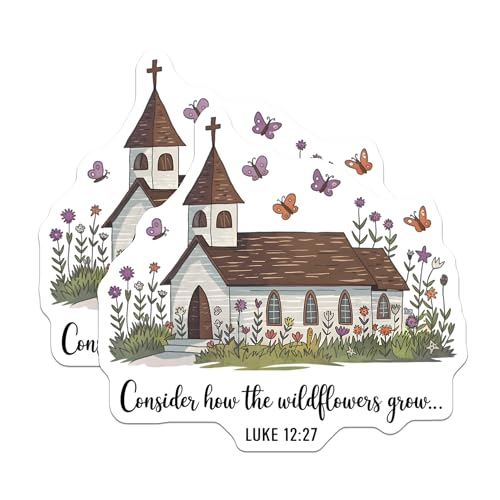 (2 Pack) Inspirational Church Stickers - Consider How The Wildflowers Grow - Bible Verse Stickers - 5" On Longest Side - Sticks to Smooth Flat Surfaces - Made in USA - BMCS6532