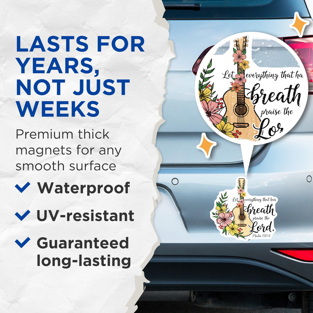 (2 Pack) Christian Guitar Magnets - Psalm 150-6 - Religious Fridge Decors - 5" On Longest Side - Premium Magnet - for Cars, Refrigerators, Toolboxes, Lockers - Made in USA - MAG16253