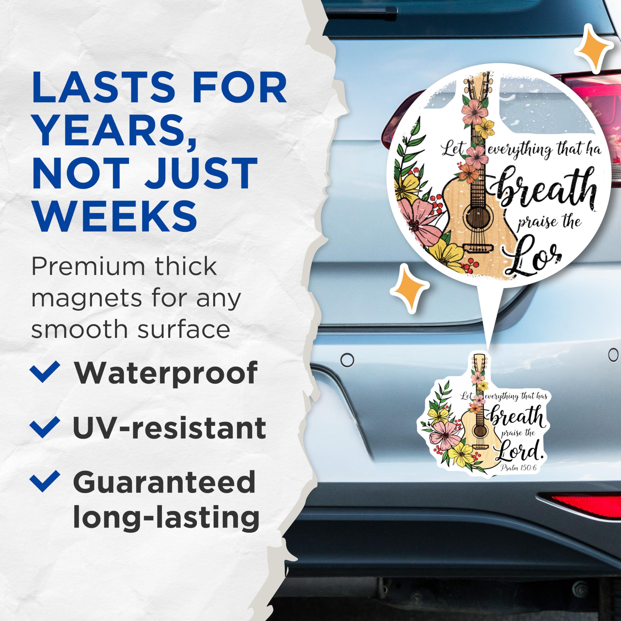 (2 Pack) Christian Guitar Magnets - Psalm 150-6 - Religious Fridge Decors - 5" On Longest Side - Premium Magnet - for Cars, Refrigerators, Toolboxes, Lockers - Made in USA - MAG16253