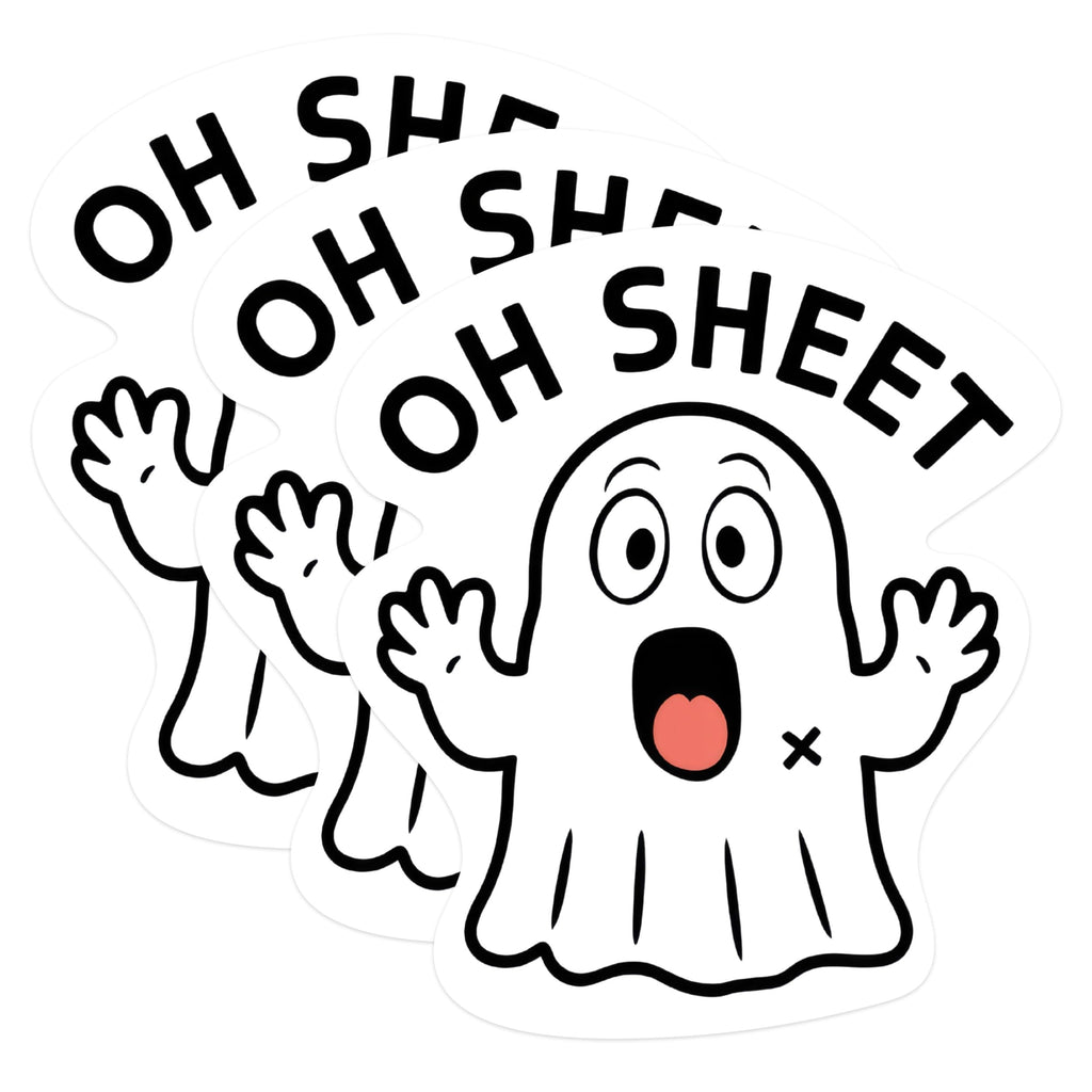 (3 Pack) Funny Ghost Decals - Oh Sheet - Spooky Season Laptop Decal - 3 Inches On Longest Side - Easy Peel & Apply - Made in USA - 3MCS1179
