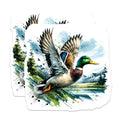 (2 Pack) Flying Mallard Duck Magnets - Watercolor Wildlife Art - Nature Enthusiast Fridge Decor - Rustic Lake Pond Scene - 5 Inches On Longest Side - Thick Durable Magnet - Made in USA - MAG22328