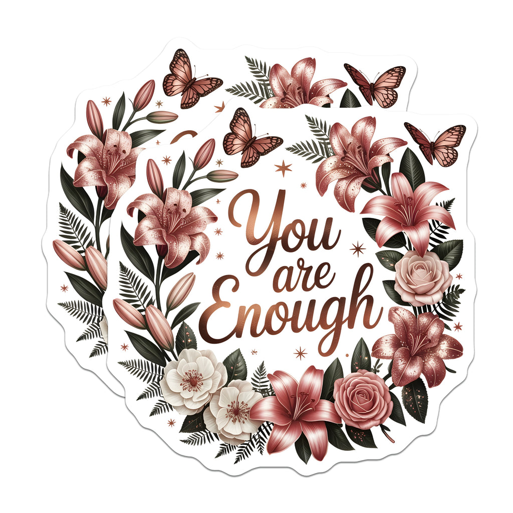 (2 Pack) You are Enough Magnets - Self Love Affirmation - Floral Rose Gold Decor - 5 Inches On Longest Side - Thick Durable Magnet - Made in USA - MAG38805