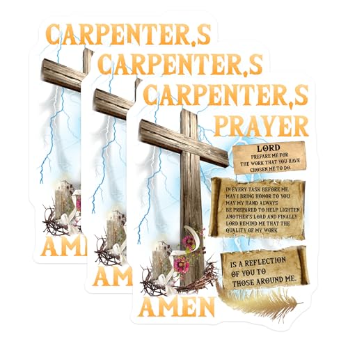 (3 Pack) Carpenter's Prayer Decals - Christian Worker - Religious Verses - 3 Inches On Longest Side - Easy Peel & Apply - Made in USA - 3MCS4620