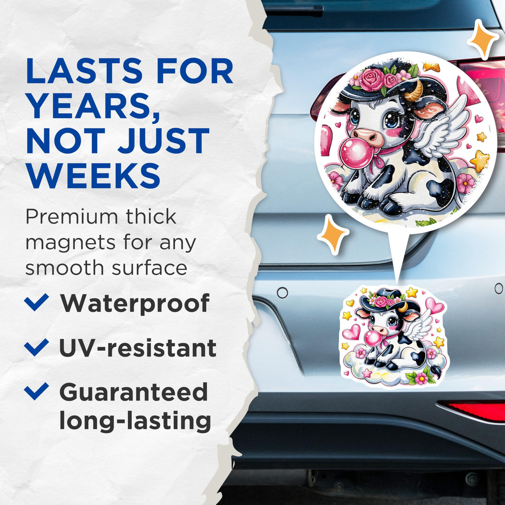 (2 Pack) Cow Magnets - Cute Cowgirl Bubbles - Winged Cloud Cow Fridge Decor - 5" On Longest Side - Premium Magnet - for Cars, Refrigerators, Toolboxes, Lockers - Made in USA - MAG15773