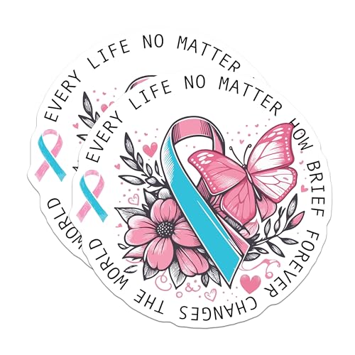 (2 Pack) Every Life Changes The World Stickers - Inspirational Quote - Awareness Ribbon - 5" On Longest Side - Sticks to Smooth Flat Surfaces - Made in USA - BMCS6080